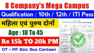 8 Company's Mega Campus 2022। 10th / 12th and ITI Pass New jobs 2022। Total Post - 605। New Jobs